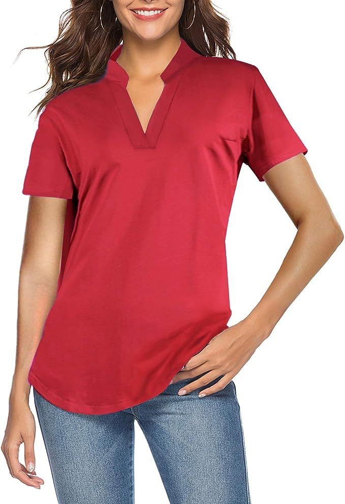 CEASIKERY Women's Short Sleeve V Neck Tops Casual Tunic Blouse Loose Shirt | Amazon (US)