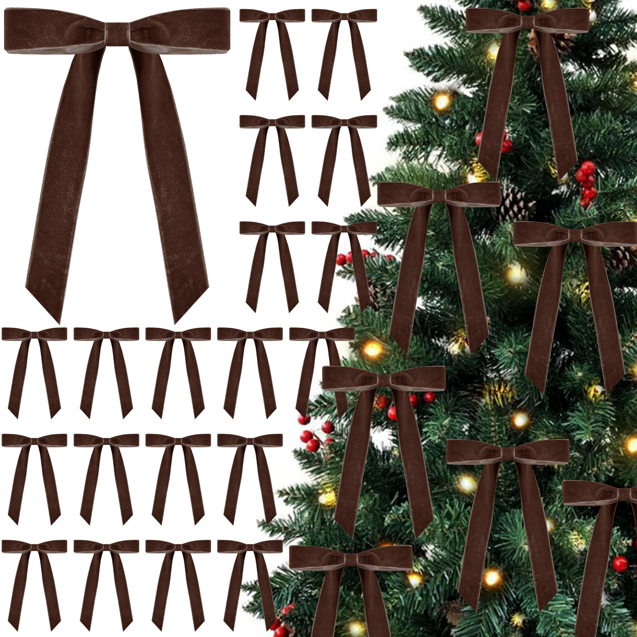 Curvier 25 Pcs Velvet Christmas Bows for Xmas Tree, Door, Gift, Staircase Decor, Vintage Wreath B... | Amazon (US)