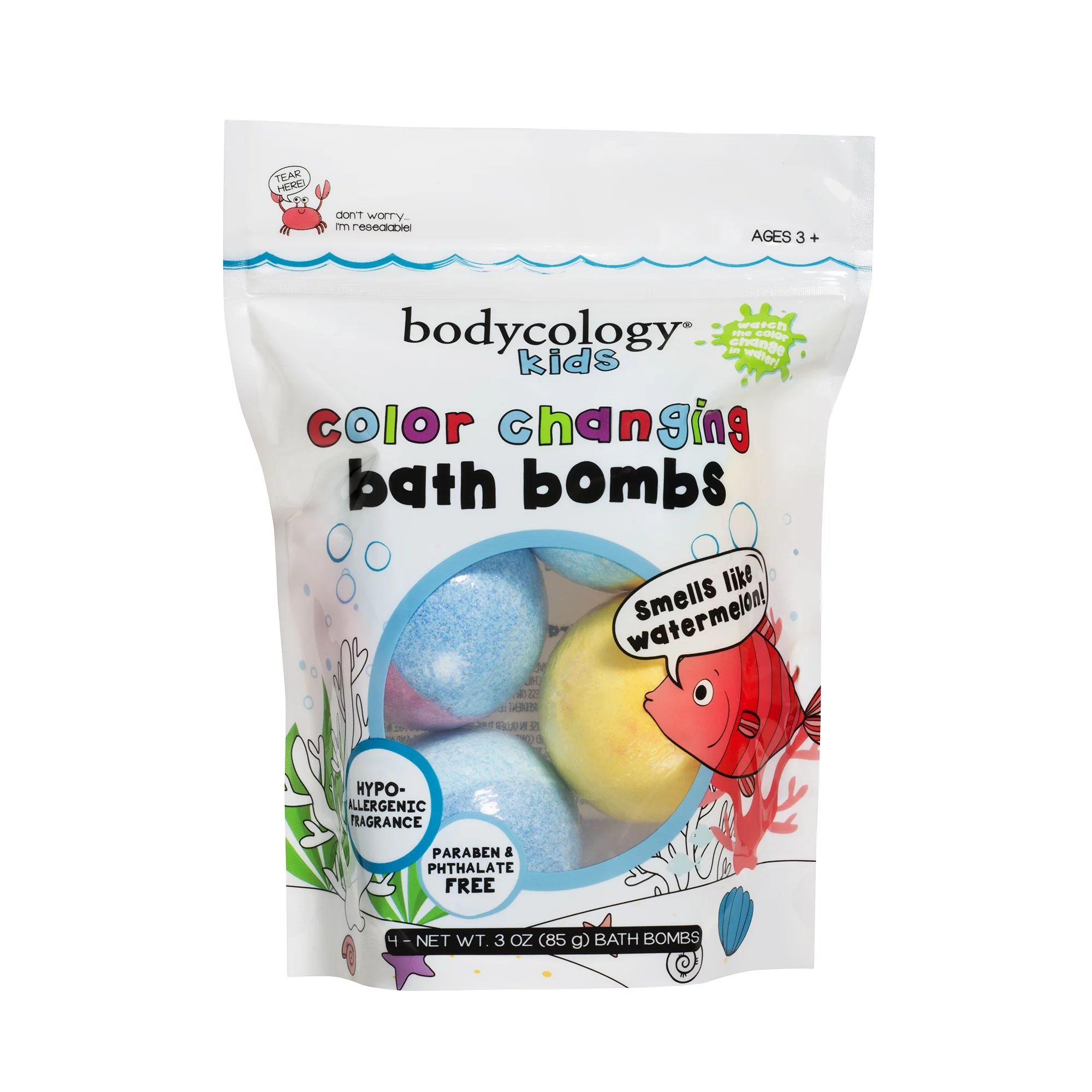 Bodycology Kids Watermelon Color Changing Bath Bomb, 4 Count, 3 oz each | Walmart (US)
