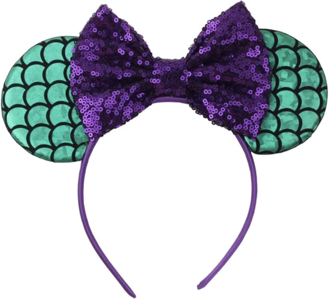 Ariel Mickey Ears, Ariel Ears, Littler Mermaid Ears, Little Mermaid Mickey Ears, , Purple Minnie ... | Amazon (US)