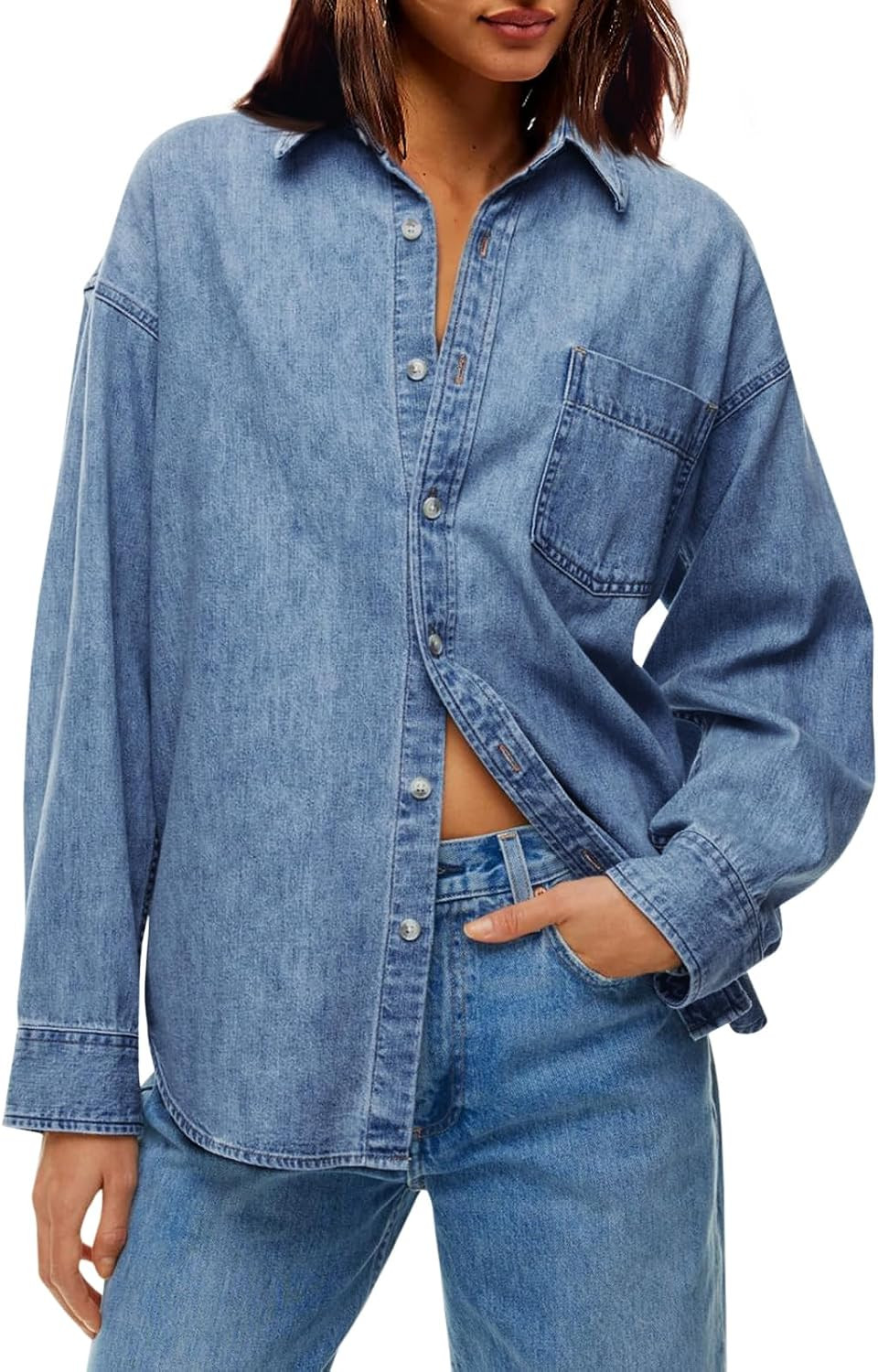 Cicy Bell Women Oversized Denim Shirt Jean Jacket Trendy Button Down Shirts | Amazon (US)