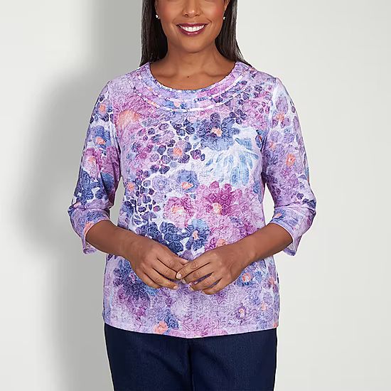 Alfred Dunner Lavender Fields Womens Crew Neck 3/4 Sleeve T-Shirt | JCPenney