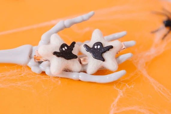 Black Halloween Ghost Pigtail Hair Clips Spooky Boo Hair - Etsy | Etsy (US)