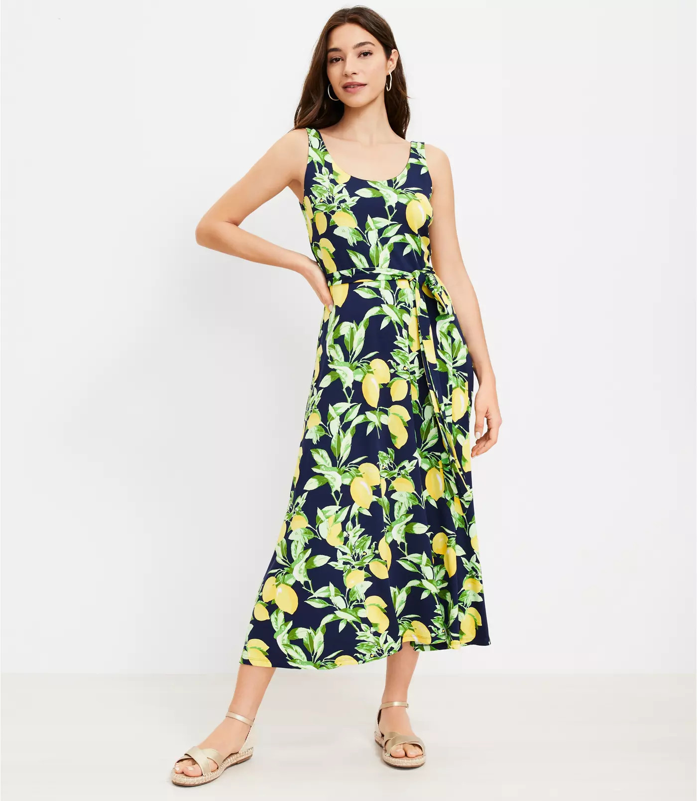 Lemon Tie Waist Midi Dress | LOFT | LOFT