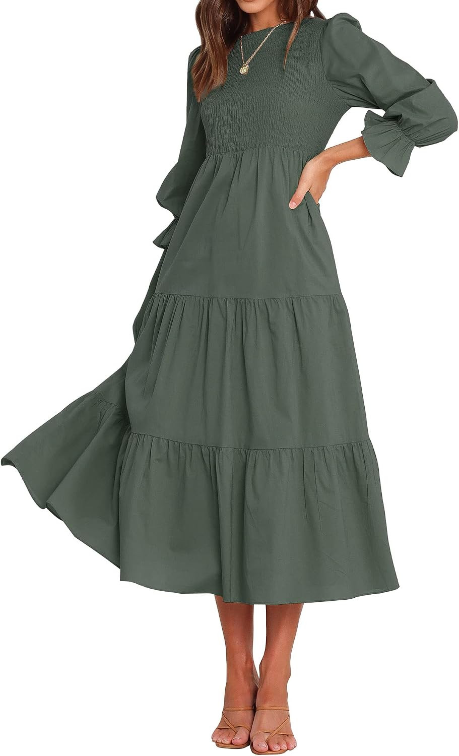 BTFBM Women Casual Long Sleeve Crew Neck Fall Dress Bohemian Relaxed Fit Floral Flowy Maxi Dresses Tiered Cocktail Dress | Amazon (US)