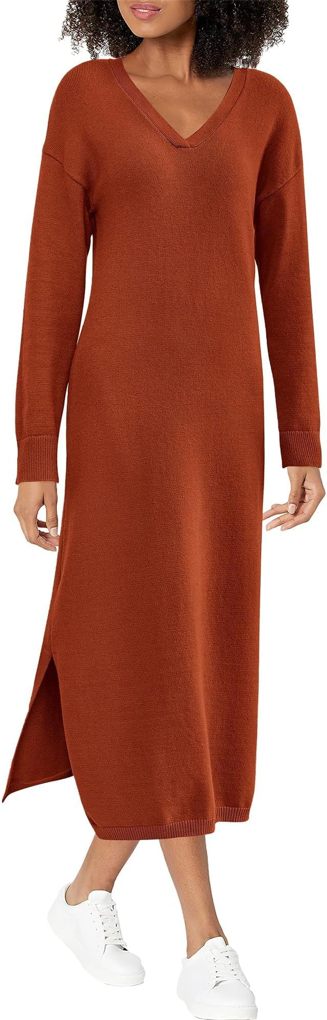 BTFBM Women Fall Sweater Dress V Neck Long Sleeve Slit Maxi Dresses Casual Knit Oversized Sweater... | Amazon (US)