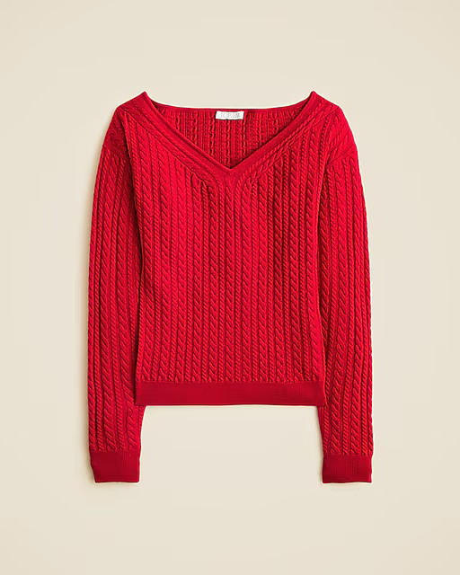Cable-knit wide V-neck sweater in merino wool | J. Crew US