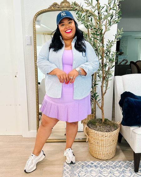 Smiles and Pearls is wearing a 2X in both the spanx top and bottom. She is wearing an XL in the Katie Kime Oxford. The New Balance 327 are true to size. 

#LTKcurves #LTKSeasonal #LTKFind
