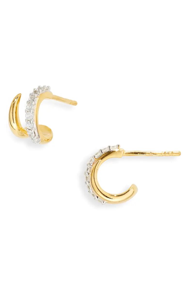 18K Gold Vermeil Pavé Double Claw Huggie Earrings | Nordstrom