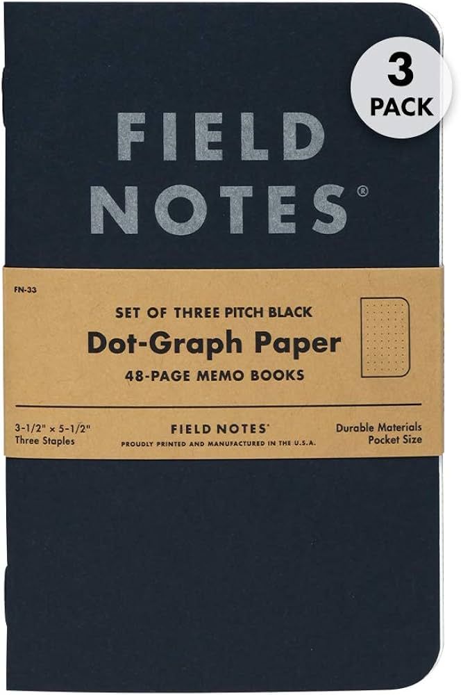 Field Notes 3-Pack Pitch Black Memo Books (3.5" X 5.5"), Dot-Graph, 48 Pages | Thin Pocket Sized ... | Amazon (US)