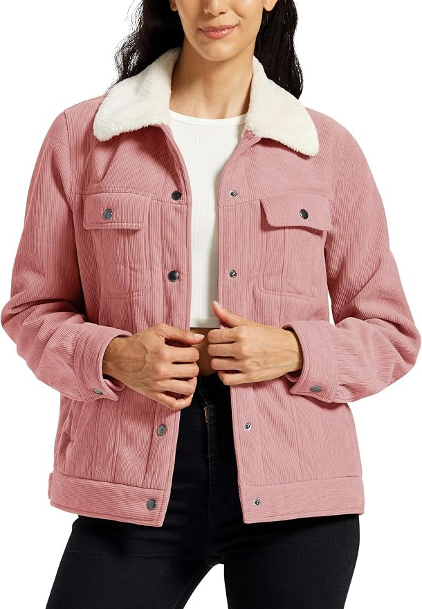 MoFiz Women's Corduroy Jacket Sherpa Fleece Lined Warm Winter Coat Button Down Casual Jacket with... | Amazon (US)
