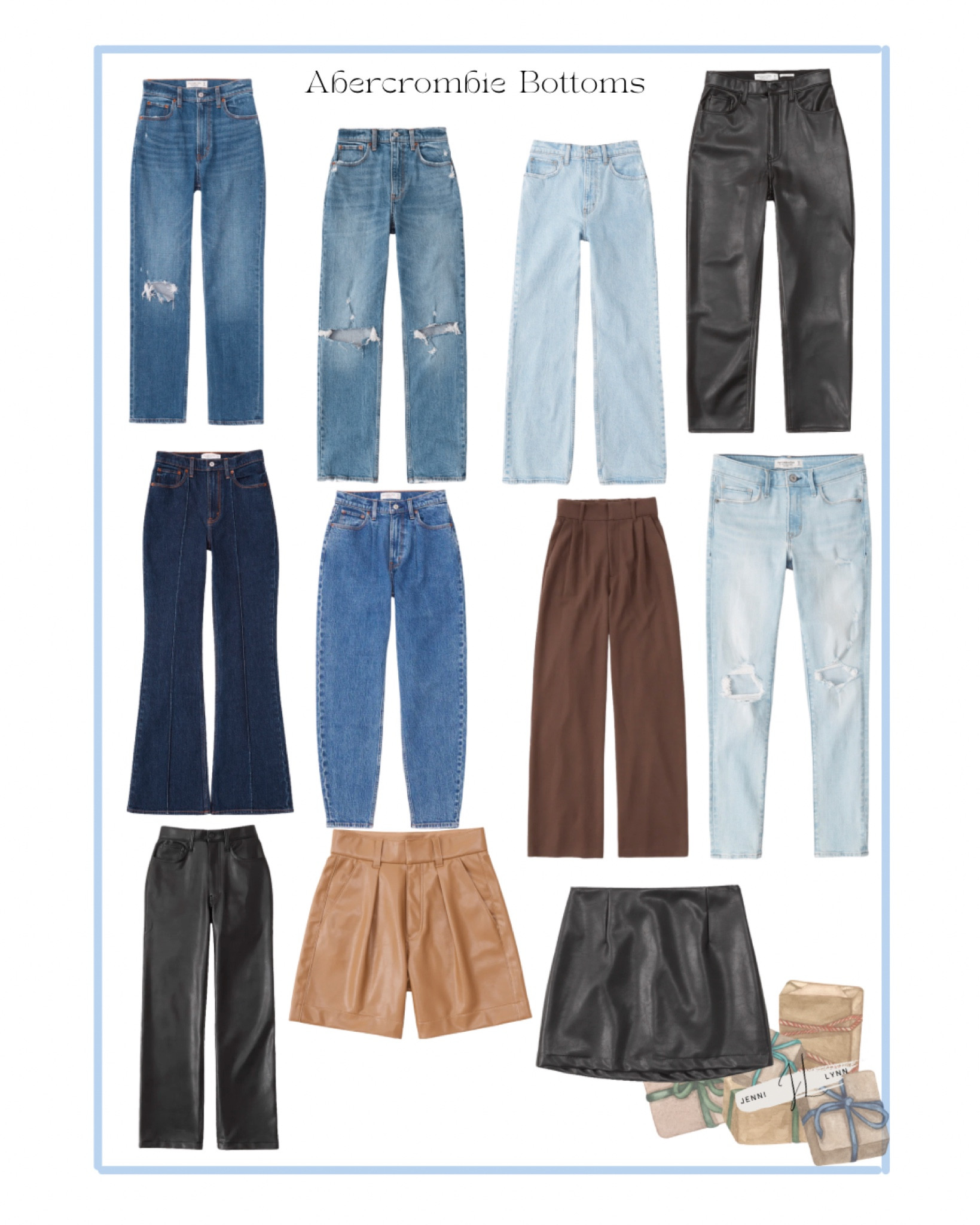 Abercrombie jeans; vegan leather pants; trousers; vegan leather skirts; skort; mom
Jeans; high rise; flare jeans; straight leg; slim 

#LTKGiftGuide #LTKxAF #LTKsalealert