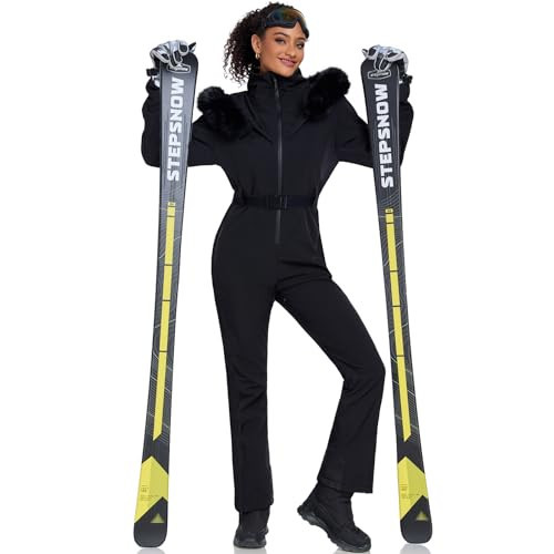 YEEFINE Women's Ski Suit One Piece Snowsuits Waterproof Snowboard Suit Winter Outdoor Ski Jacket and Pants Jumpsuits(Black01, M) | Amazon (US)