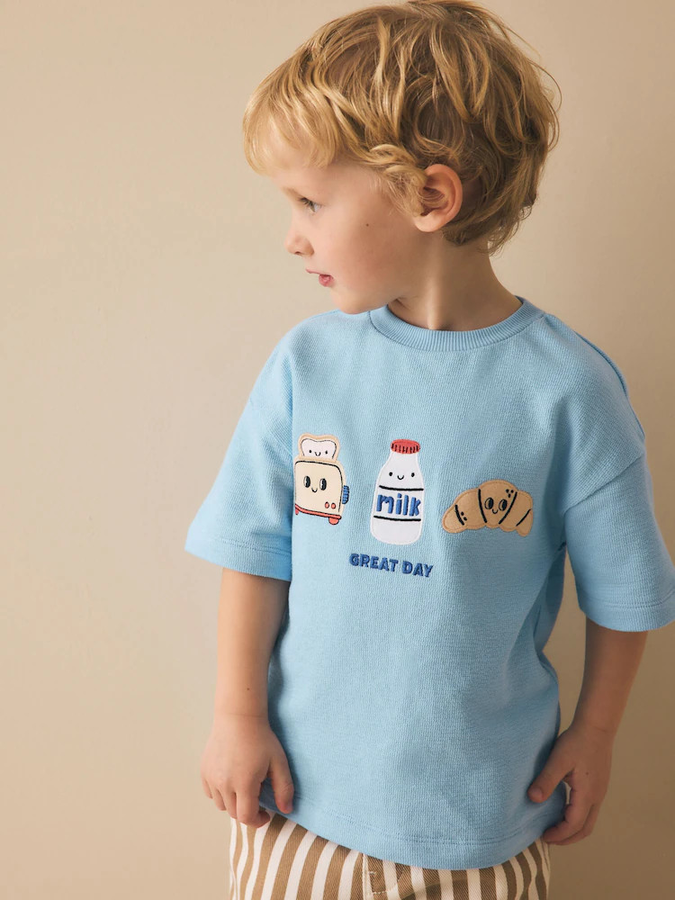 Light Blue Breakfast Trio Short Sleeve Appliqué T-Shirt (3mths-7yrs) | Next US