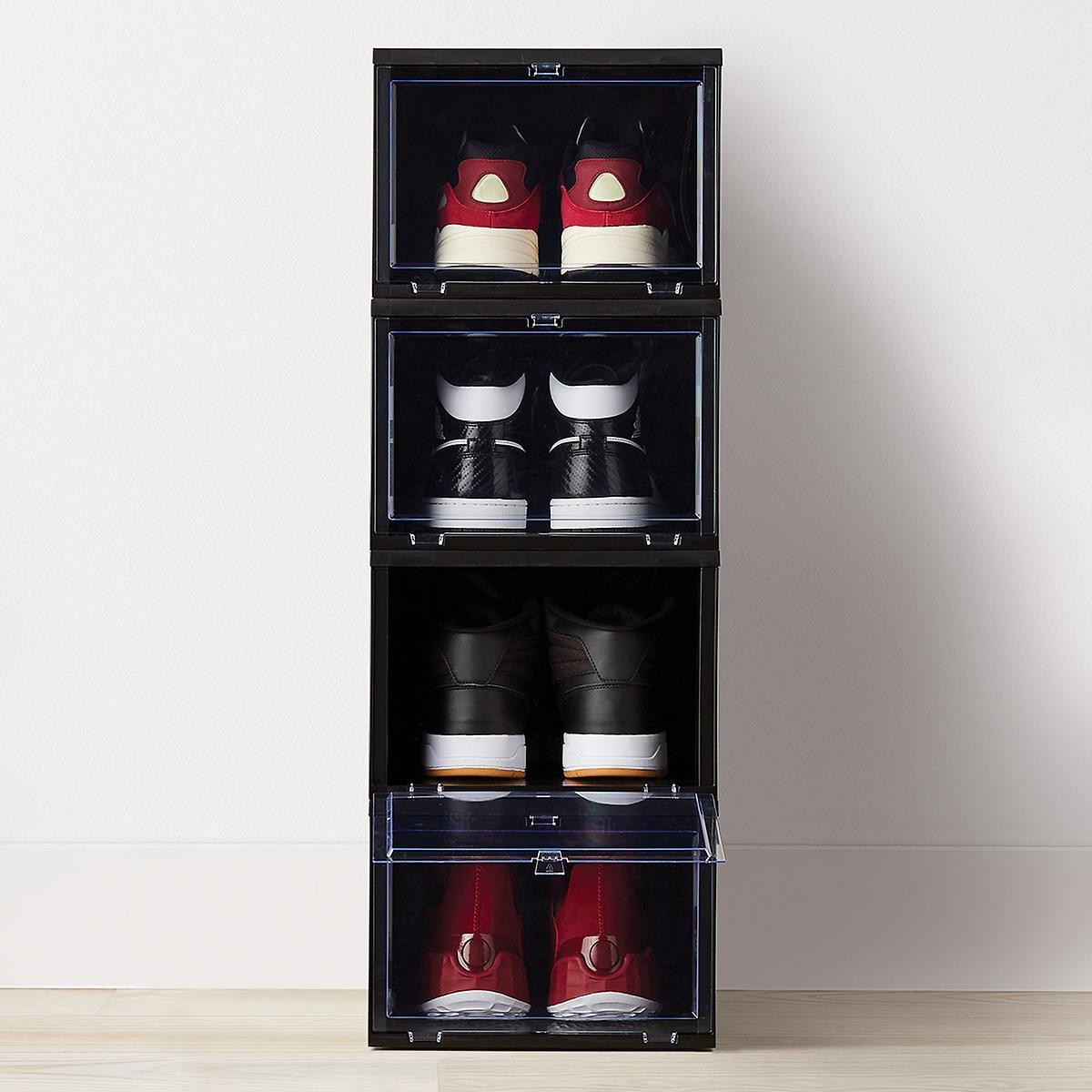 X-Large Black Drop-Front Shoe Box Case of 4 | The Container Store