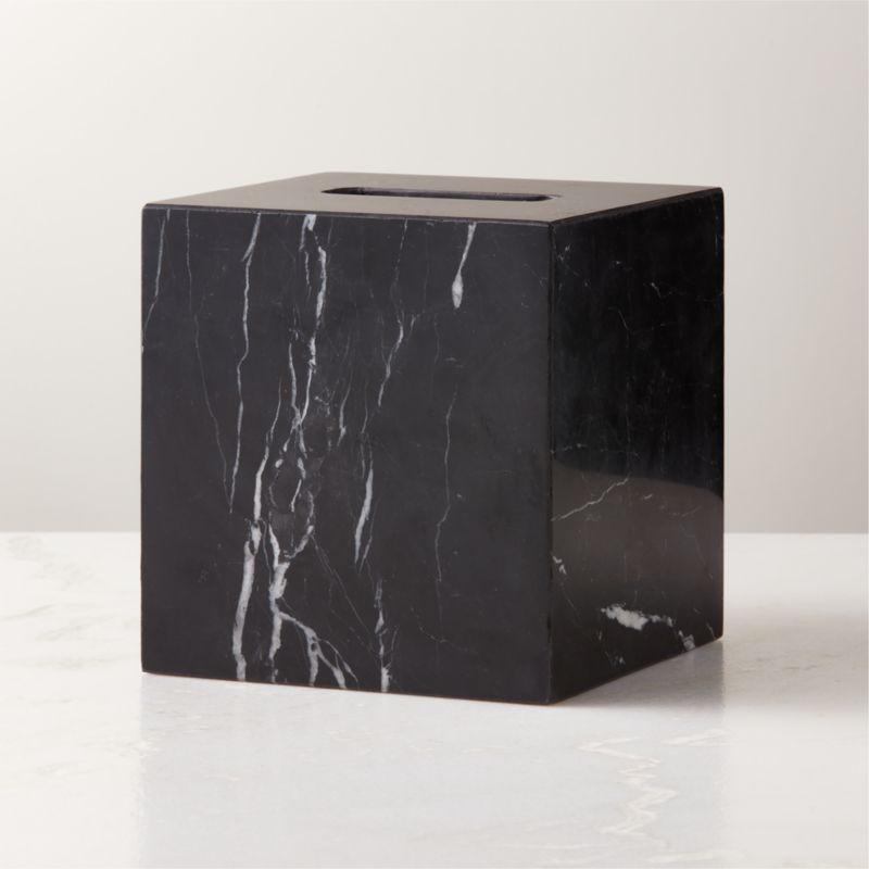 Nexus Black Marble Tissue Box Cover + Reviews | CB2 | CB2