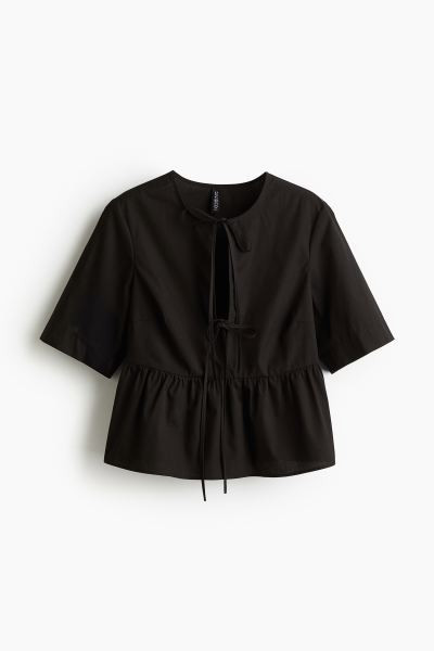 Tie-front Poplin Blouse - Black - Ladies | H&M US | H&M (US + CA)