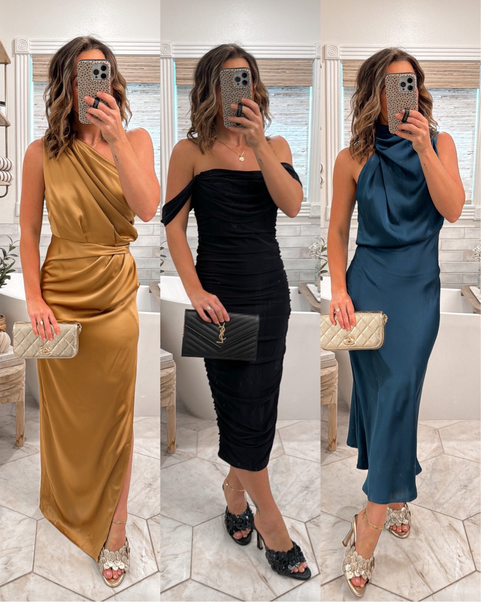 Wedding guest dresses-black tie optional 
Gold Nordstrom dress size 0
Black Amazon dress size small
Blue dress size 0
Heels Vince camuto x Laura Beverlin coming soon
YSL clutch wallet
Chanel gold bag 

#wedding #dressy #amazon 



#LTKsalealert #LTKfindsunder100 #LTKwedding