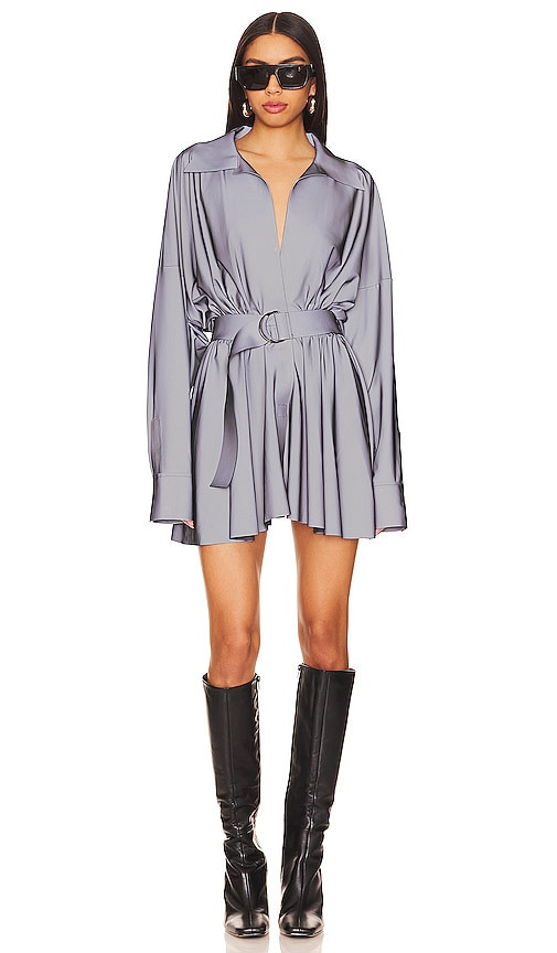 Norma Kamali Super Oversized Shirt Flared Mini Dress in Grey. - size XXS (also in M) | Revolve Clothing (Global)
