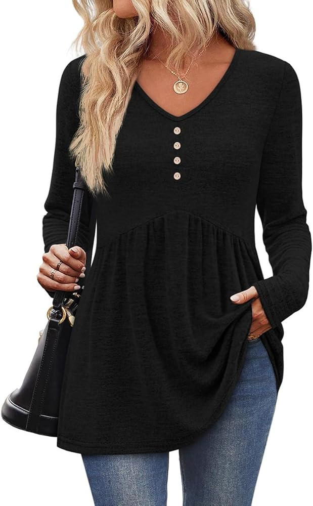 OFEEFAN Ladies Tops and Blouses for Women Dressy Casual Button Down Shirts Peplum Tops for Women ... | Amazon (US)