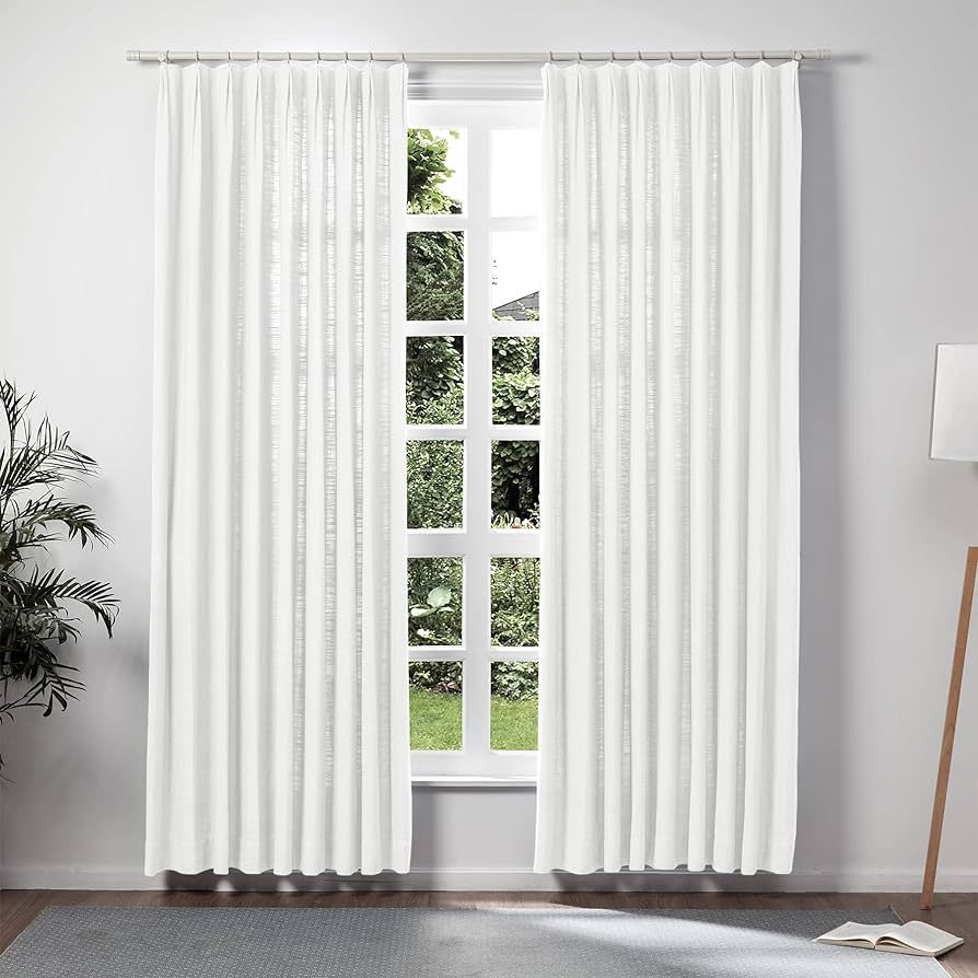 TWOPAGES Double Layer Lined Pinch Pleated Curtain Snow White Linen Blend Light Filtering Room Dar... | Amazon (US)