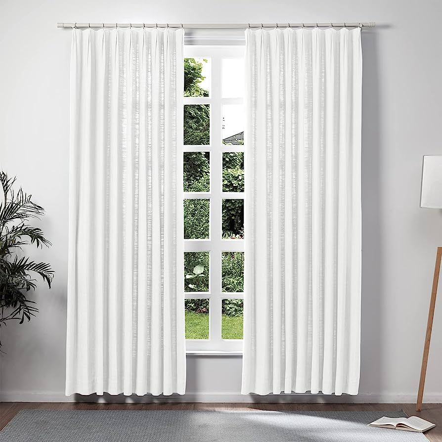 TWOPAGES Double Layer Lined Pinch Pleated Curtain Snow White Linen Blend Light Filtering Room Dar... | Amazon (US)
