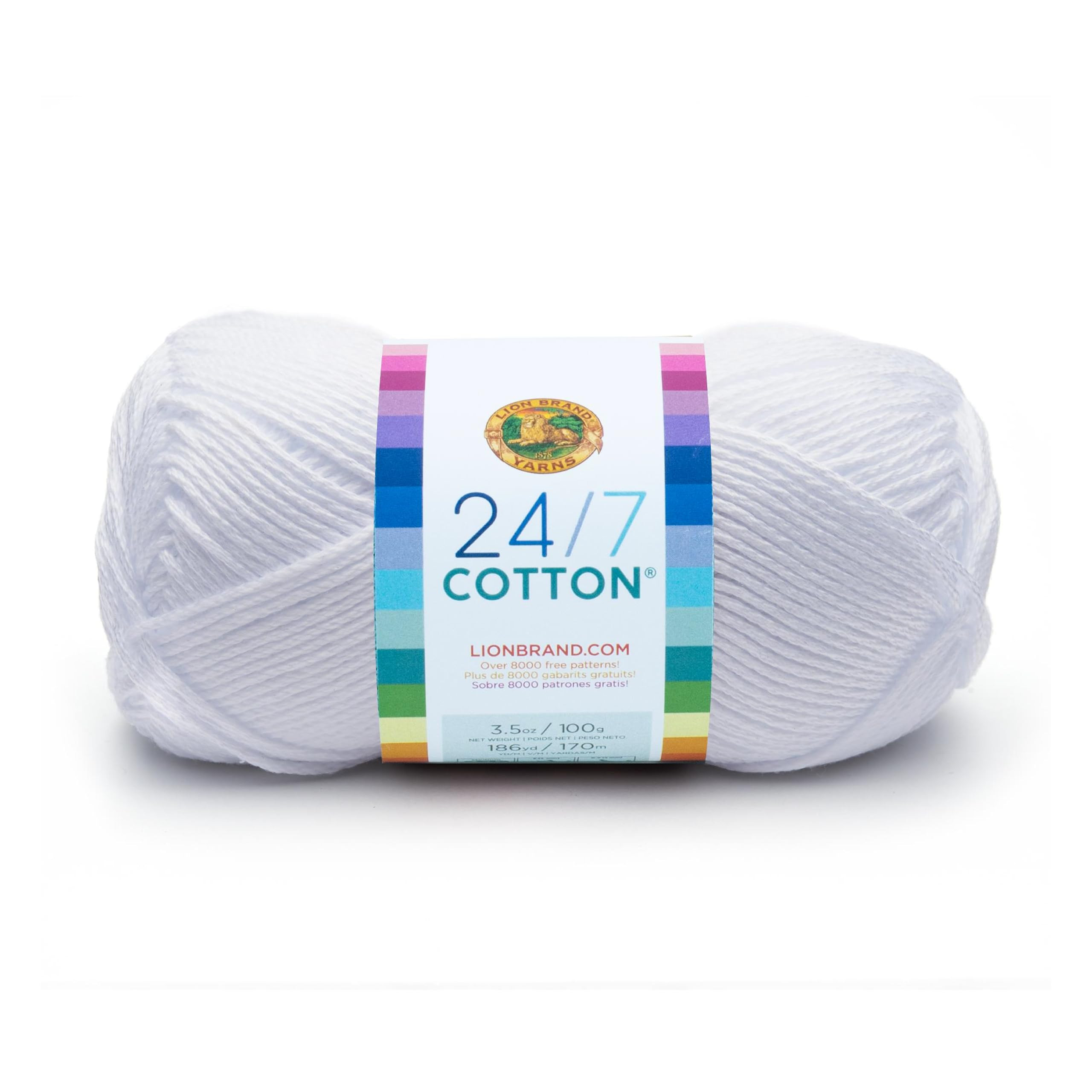Lion Brand 24/7 Cotton Yarn, Lightweight Yarn for Knitting, Crocheting, and Crafts, White, 1 Pack | Amazon (US)