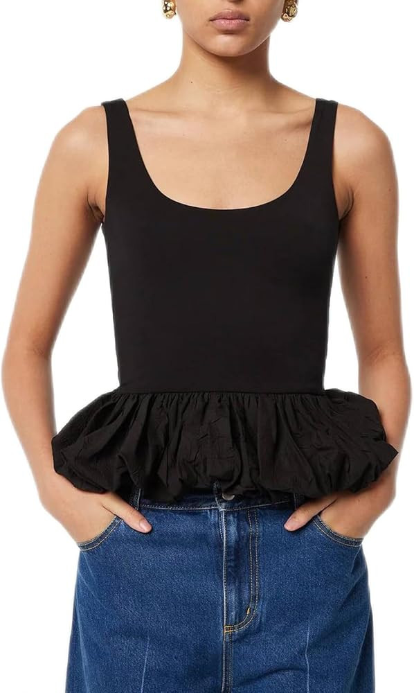 Womens Tank Tops 2024 Summer Going Out Tops Sleeveless Ruffle Hem Top Casual Backless Solid Crop ... | Amazon (US)