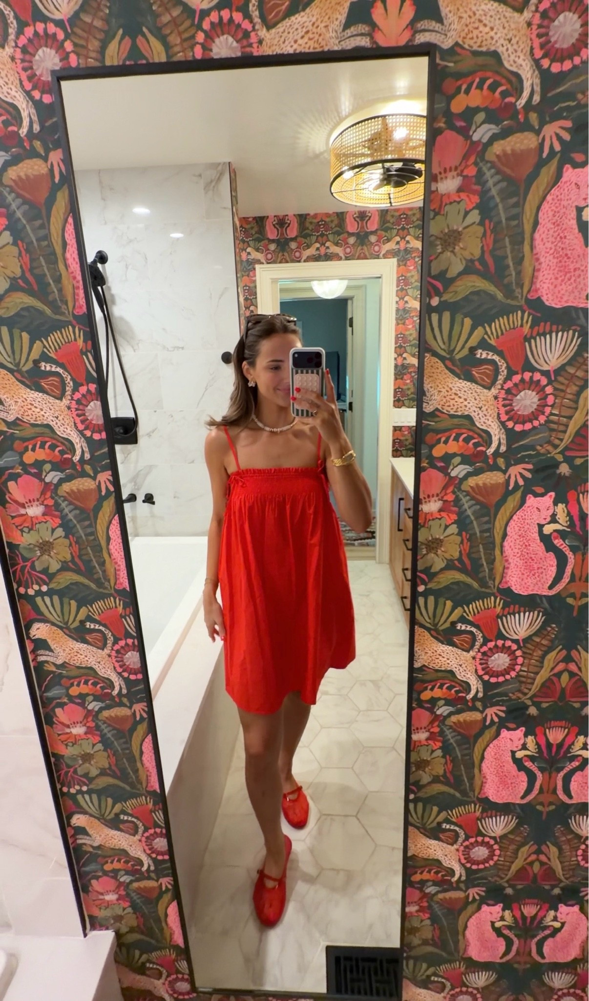 $15 red cotton dress - can’t beat it. Wearing a size small! ❤️