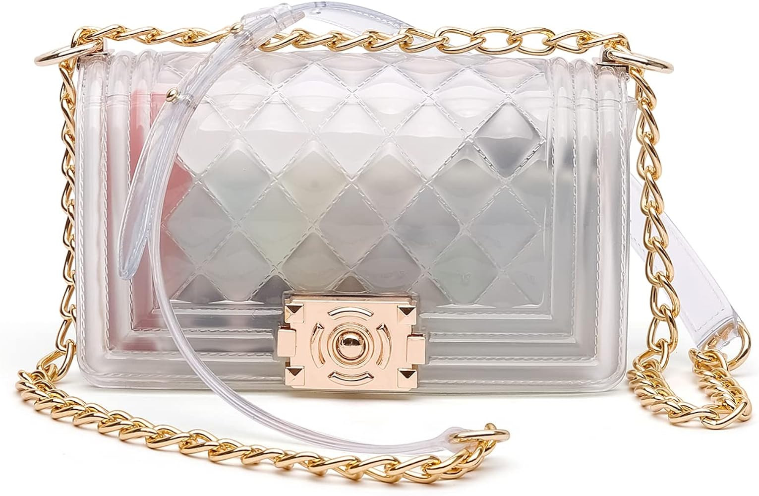 YING YUMEI Semi Clear Purse Stadium approved,Clear Crossbody Bag, Small Clear Gameday Clutch Cute... | Amazon (US)