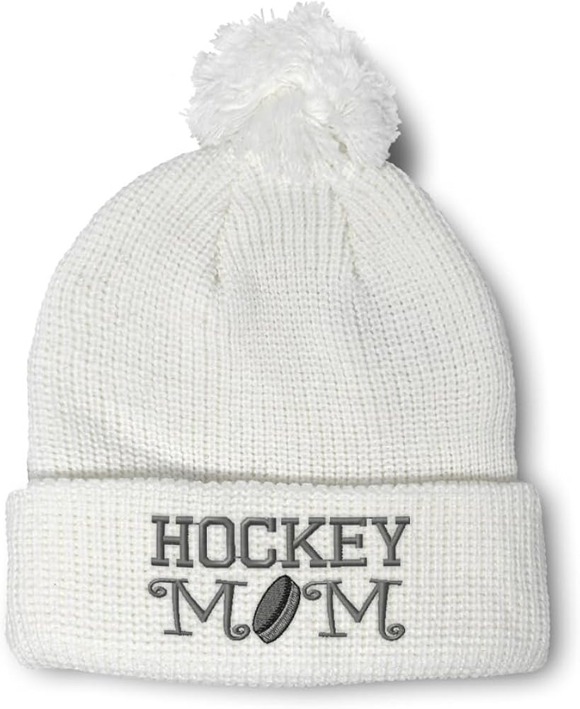 Custom Pom Pom Beanies for Women Hockey Mom A Embroidery Skull Cap Winter Hats for Men Acrylic On... | Amazon (US)