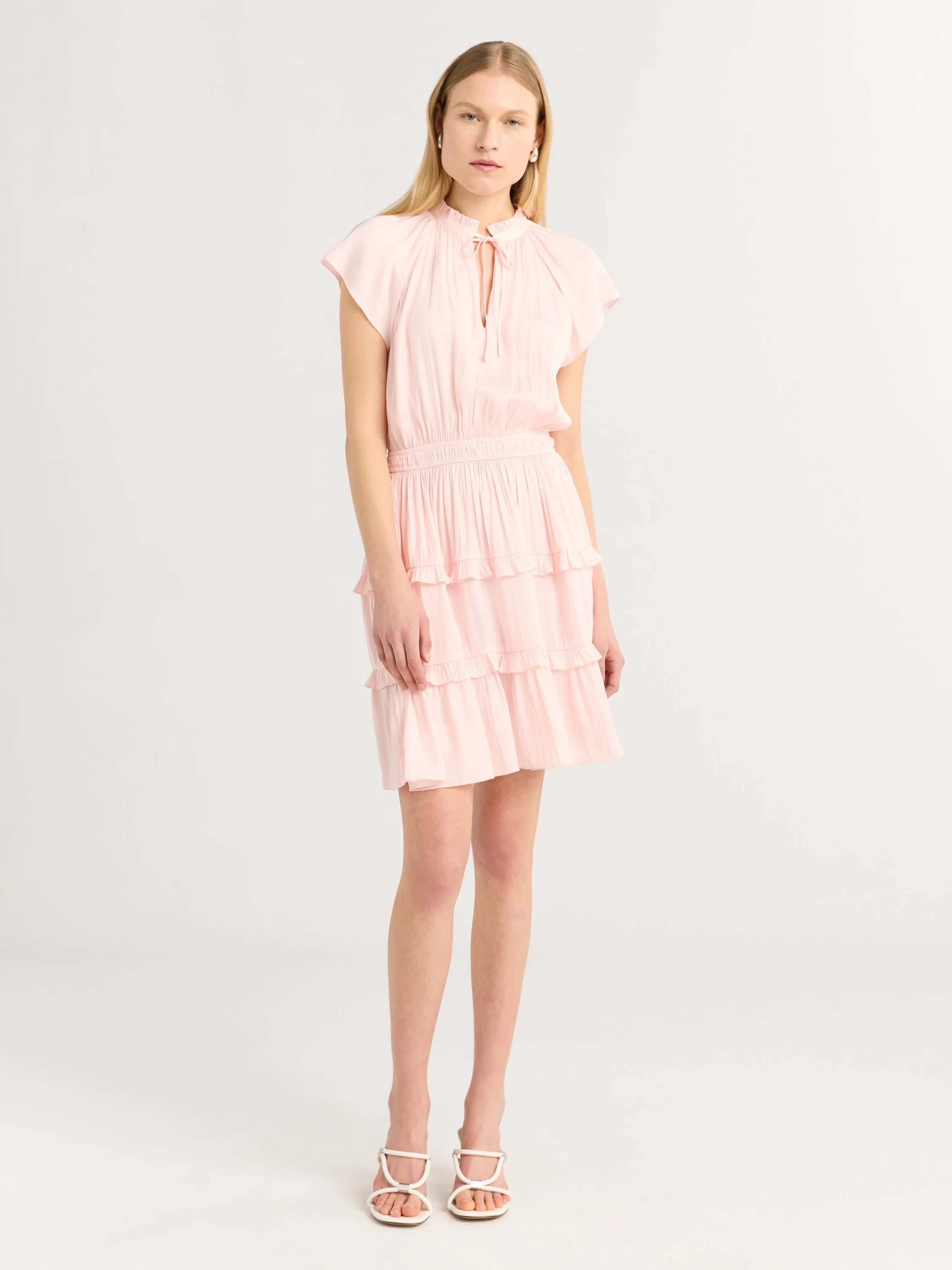Scoop Women's Satin Mini Ruffle Dress with Cap Sleeves, Sizes XS-4X | Walmart (US)