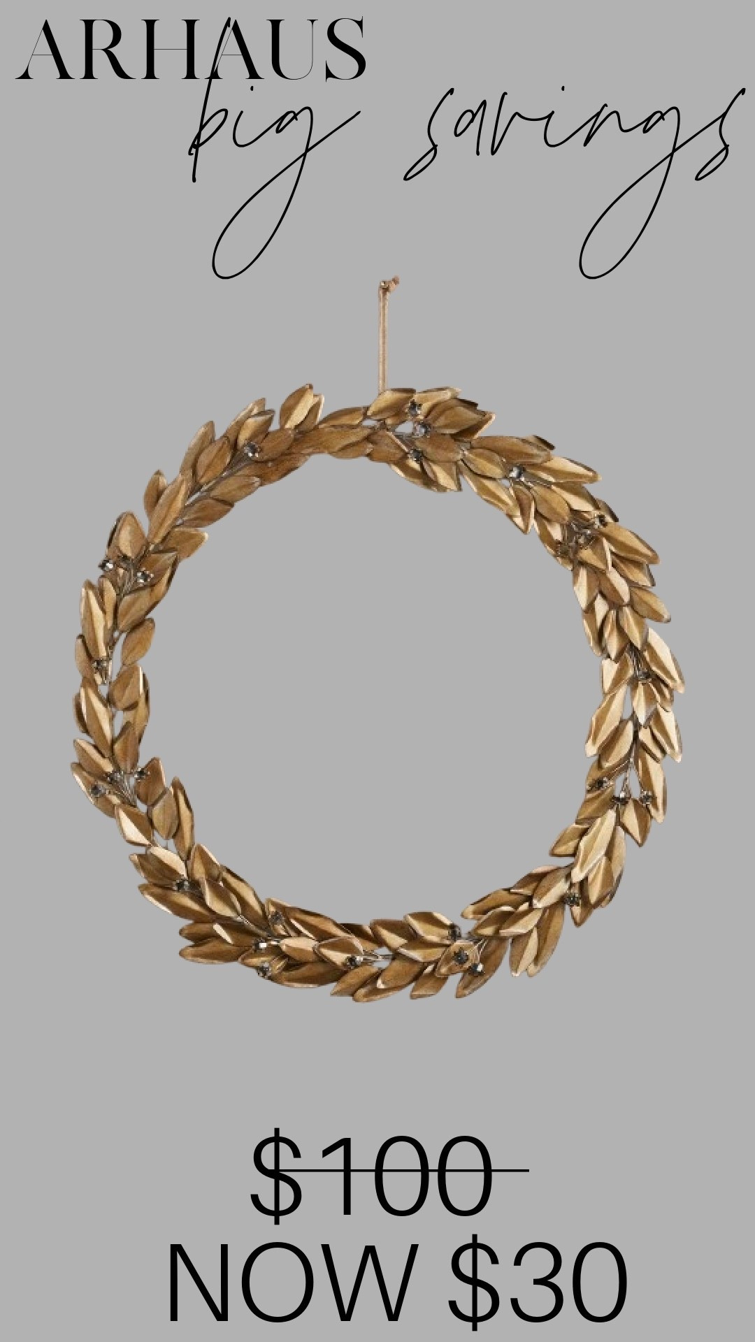 Another great find 🤍
Originally $100 and now just $30, this metallic leaf wreath adds the perfect touch of warmth and shine without feeling overdone. It’s beautiful on its own, layered with greenery, or styled year-round as a subtle statement.
Tap to shop before it’s gone.


#LTKFindsUnder50 #LTKHome #LTKHoliday