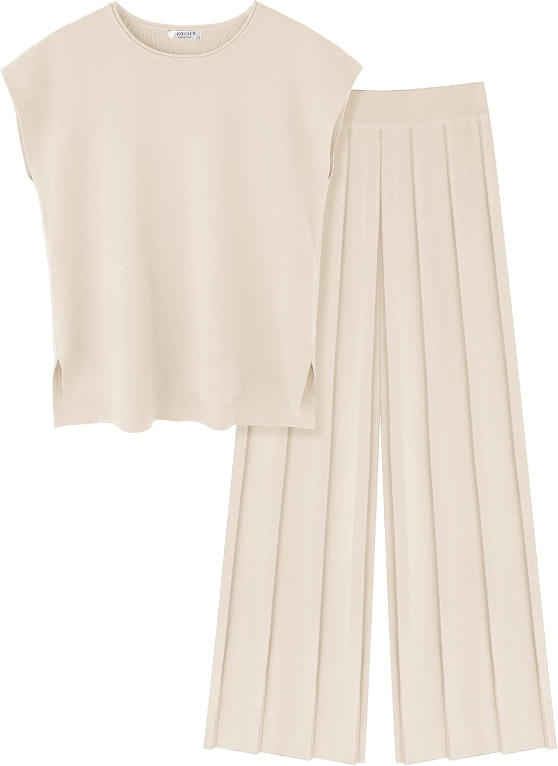 Ekouaer Lounge Sets for Women Two Piece Outfits Knit Cap Sleeve Tops Wide Leg Pleated Pants Casual Dressy Sweater Sets | Amazon (US)