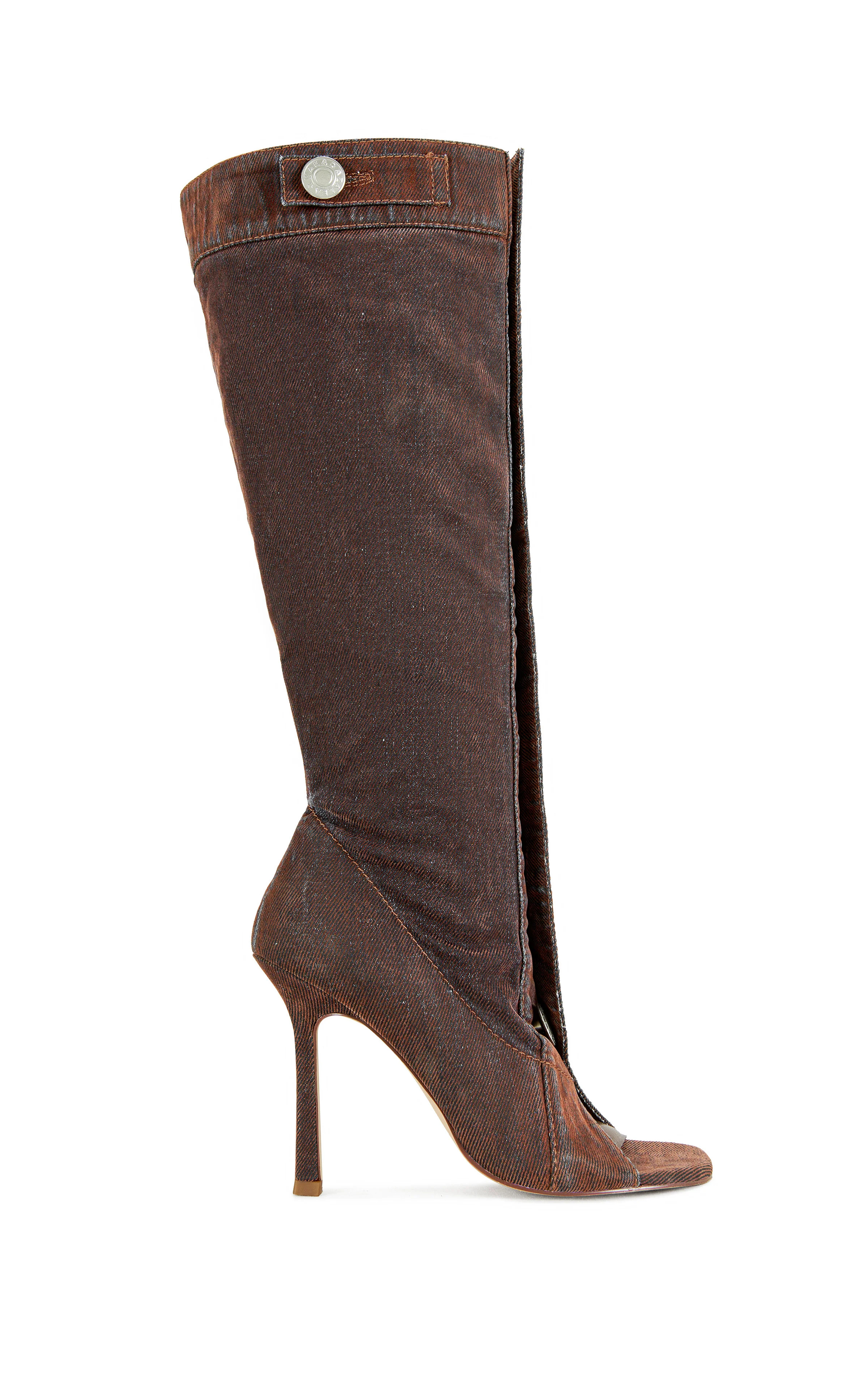 KAZUKI-BURNTORANGE VELVET DENIM STILETTO BOOT | Azalea Wang