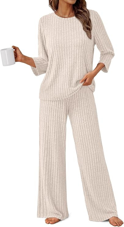 LILLUSORY Womens 2 Piece Lounge Sets Pajamas Matching Outfits 2025 3/4 Sleeve Fall Clothes Vacati... | Amazon (US)