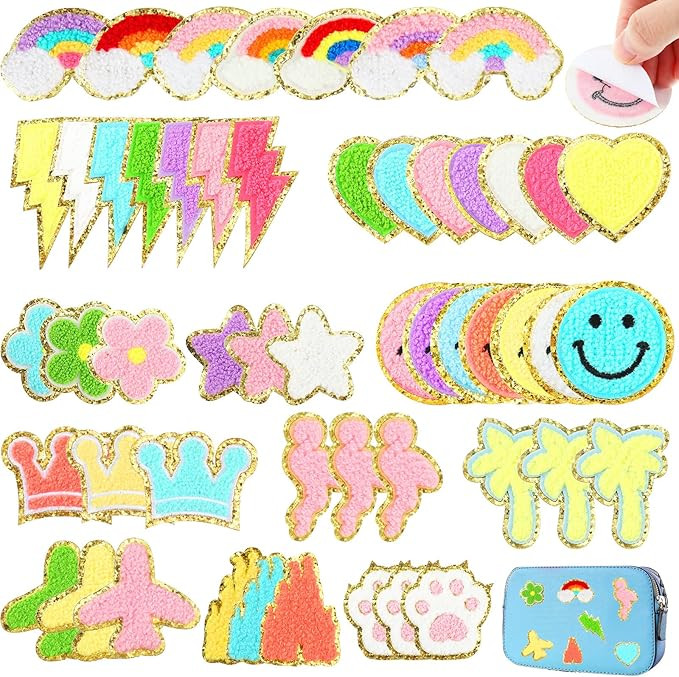 52 Pcs Self Adhesive Chenille Patches Colorful Cute Chenille Embroidered Patches Chenille Smile F... | Amazon (US)