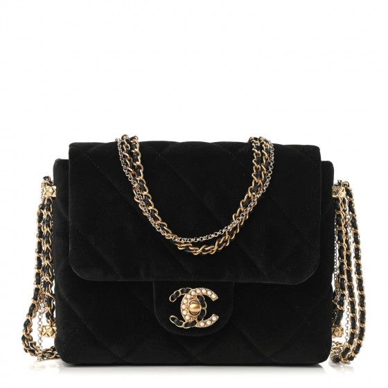 CHANEL Velvet Quilted Crush On Chains Flap Bag Black | Fashionphile