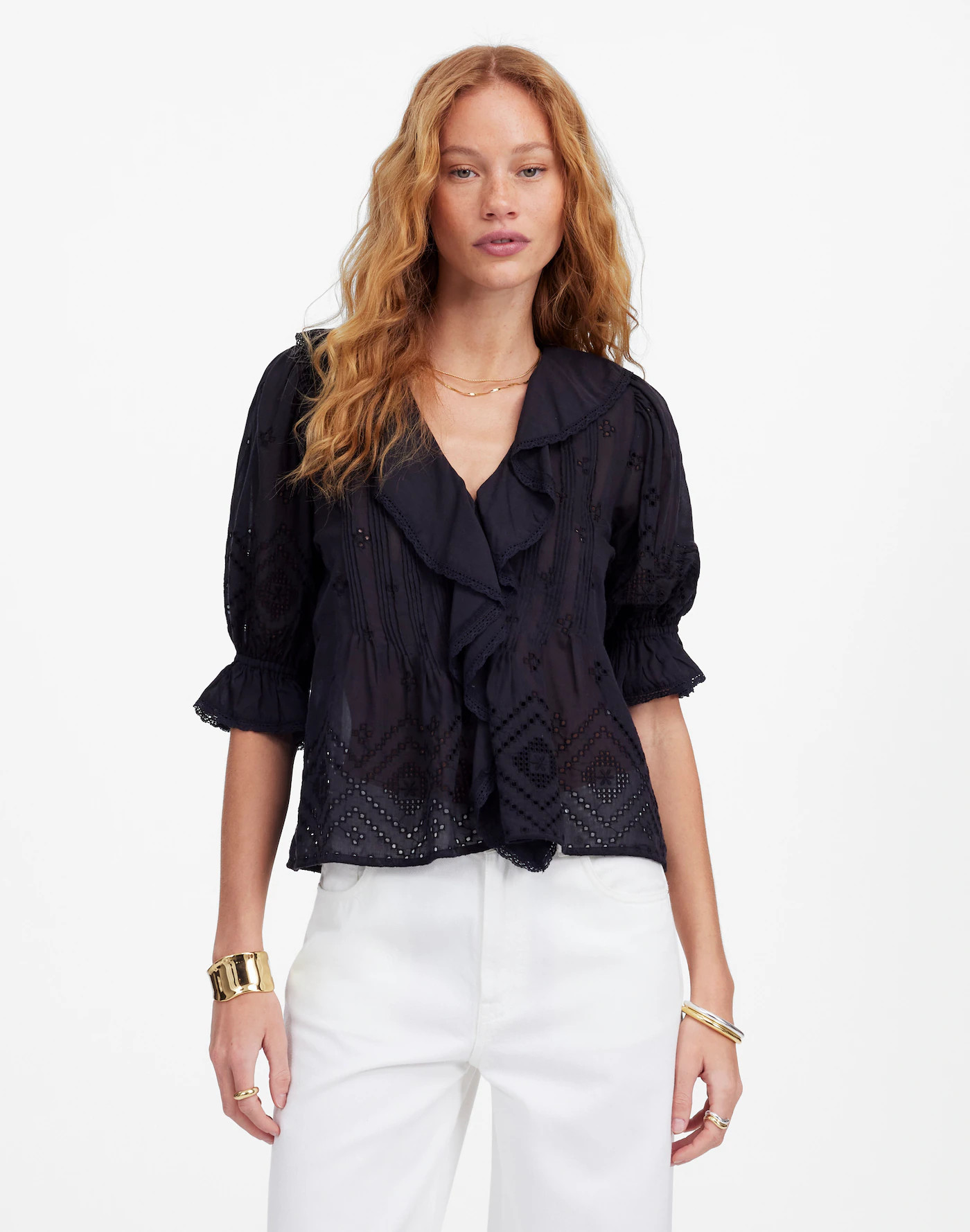 Pintucked Ruffled Puff-Sleeve Top | Madewell