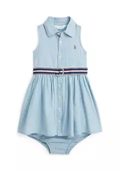 Ralph Lauren Childrenswear Baby Girls Belted Chambray Shirtdress & Bloomer | Belk