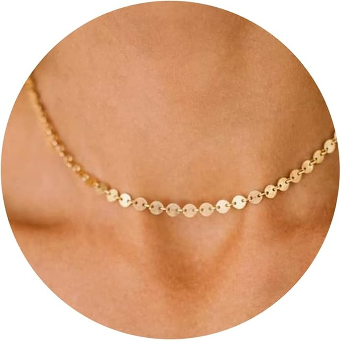 CHESKY Dainty Gold Necklace for Women, Trendy 14k Gold Plated/Sterling Silver Satellite Choker Ne... | Amazon (US)