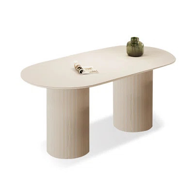 White Oval Sintered Stone + Manufactured Wood Dining Table | Wayfair North America