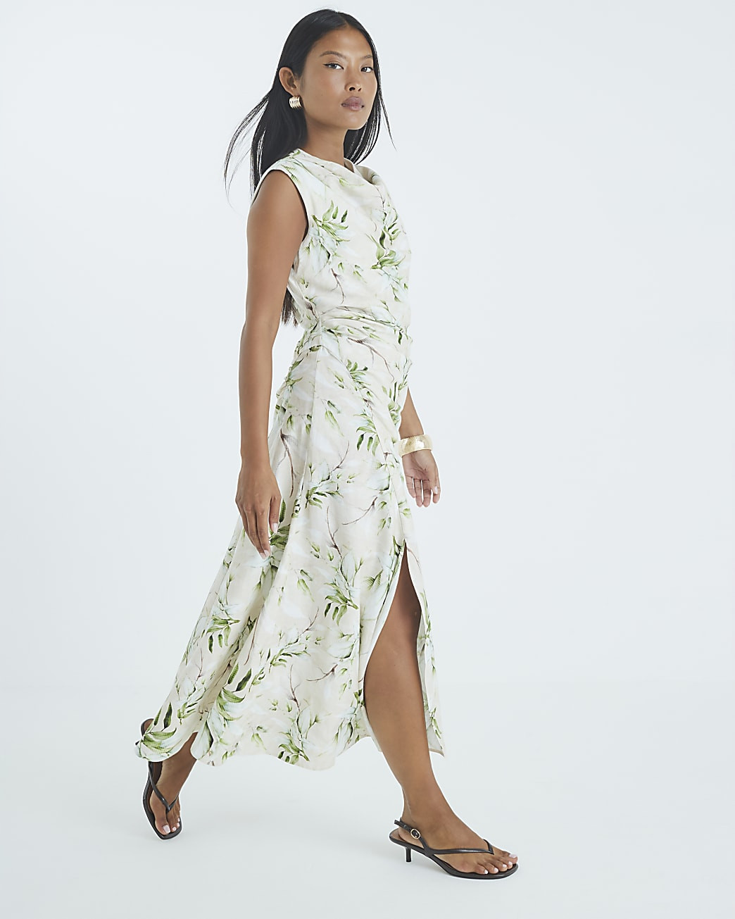 Petite Cream Floral Cowl Neck Maxi Dress | River Island UK & IE