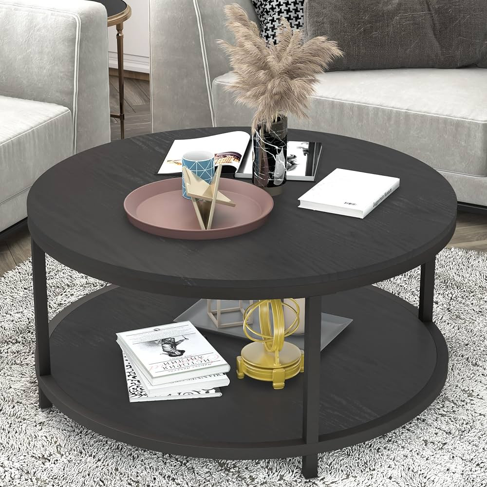 NSdirect Round Coffee Table, 36" Rustic Wooden Surface Top & Sturdy Metal Legs Industrial Sofa Ta... | Amazon (US)
