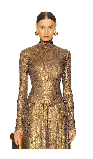 Slim Fit Long Sleeve Turtleneck Top in Bronze | Revolve Clothing (Global)