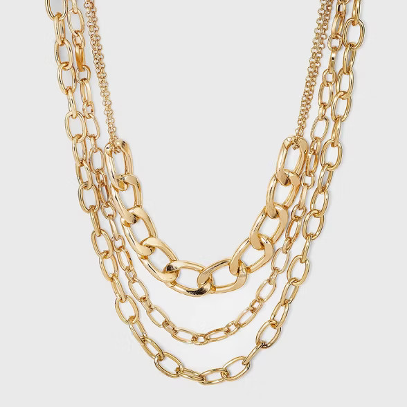 Multi Row Layered Chain Linked Necklace - A New Day™ | Target