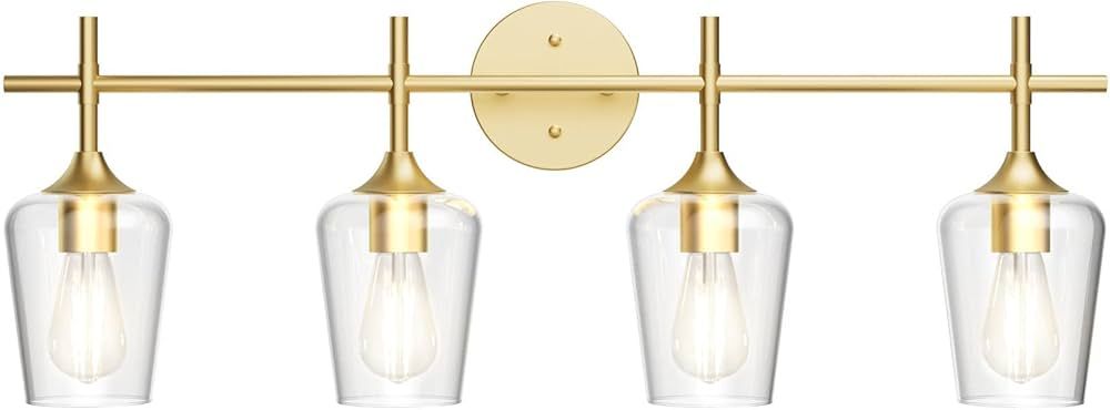 Ralbay 4-Lights Gold Vanity Light Fixture Vintage Gold Vanity Lights Wall Lighting Clear Glass Go... | Amazon (US)