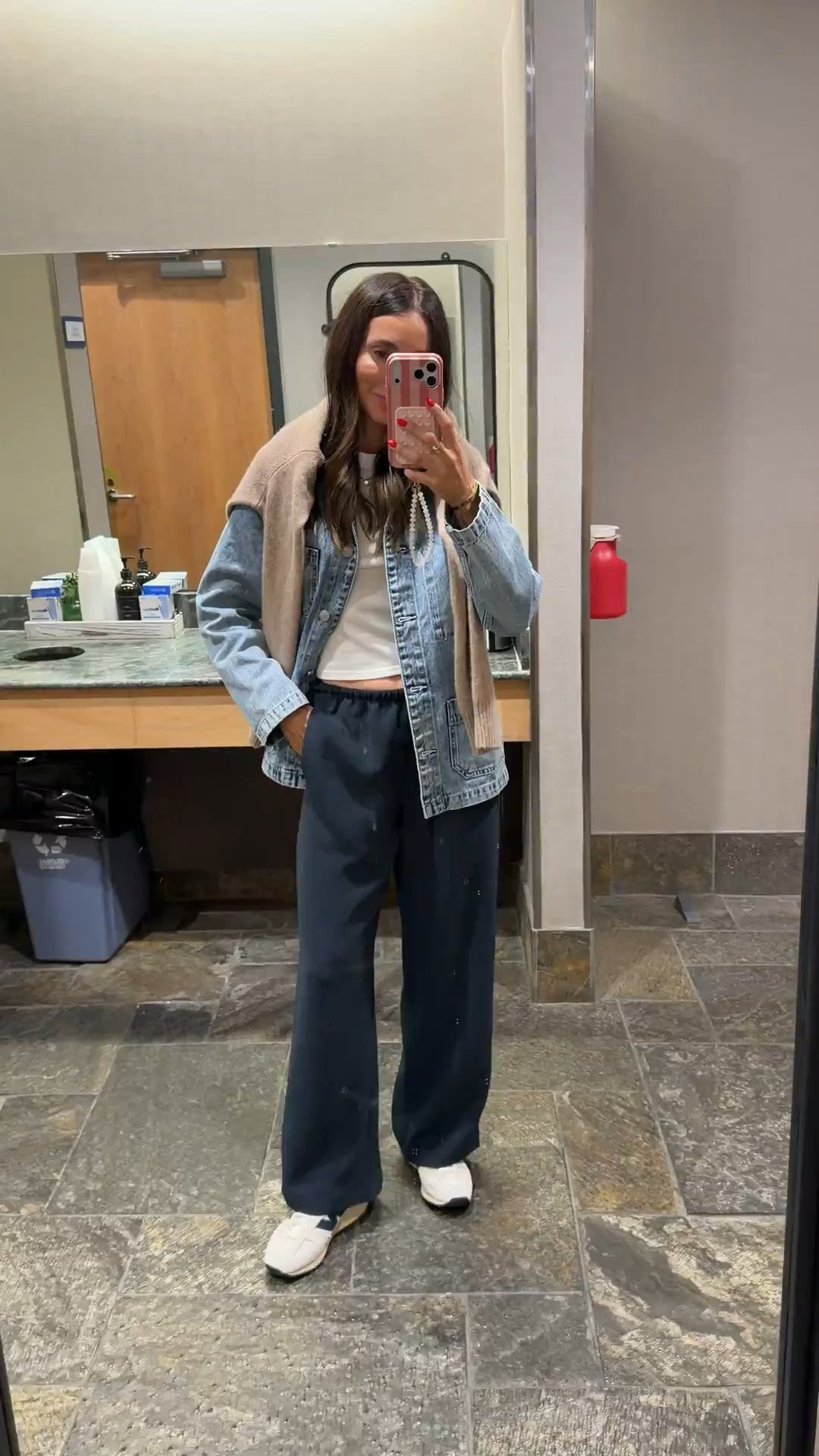 This travel outfit is one I always reach for. The wide leg pants are incredibly comfortable, the denim jacket is perfect for chilly flights, and the whole look feels put together without sacrificing comfort. It’s an easy outfit you’ll want to wear long after vacation too.

Travel outfit, Airport style, Wide leg pants, Denim jacket outfit, Comfortable travel clothes, Casual everyday style, Neutral outfit, Effortless fashion, Travel day essentials, annabrstyle

#LTKTravel #LTKSeasonal #LTKootd