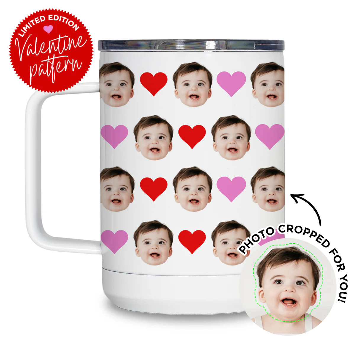 Personalized Heart Pattern Travel Mug | Type League Press