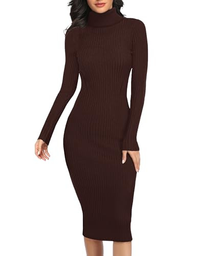 v28 Women Stretchable Knitted Long Sleeve Slim Fitted Ribbed Soft Sweater Dress | Amazon (US)